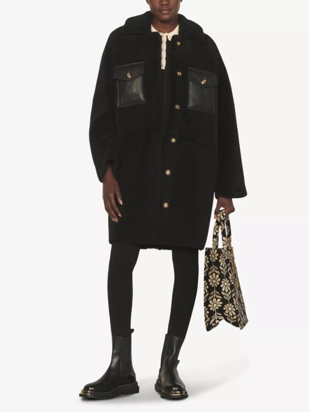 SANDRO
Petrouchka patch-pocket sheepskin coat
